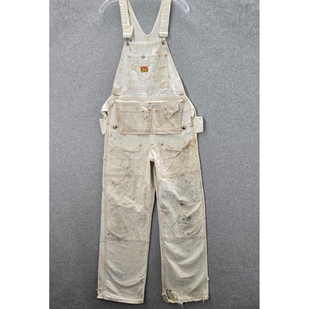 VINTAGE Ben Davis Men Overalls M White Distressed Double Knee 60-70s READ